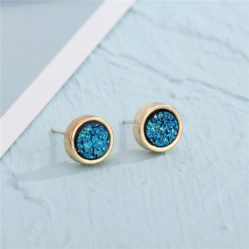 New Round Resin Blue Crystal Earrings display picture 4