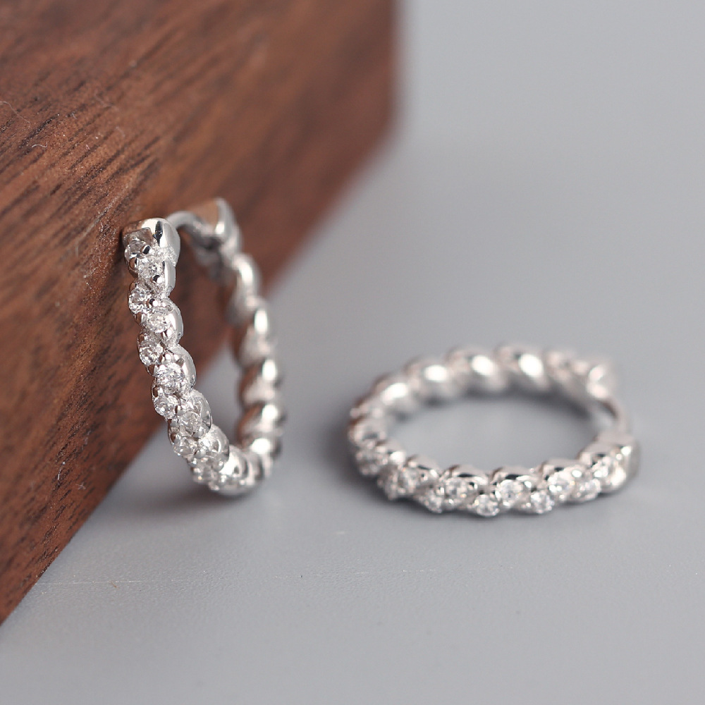 Earrings Classification 1 Pair Quantity 1 Pair 925 Sterling Silver Rhinestones Twist Earrings
