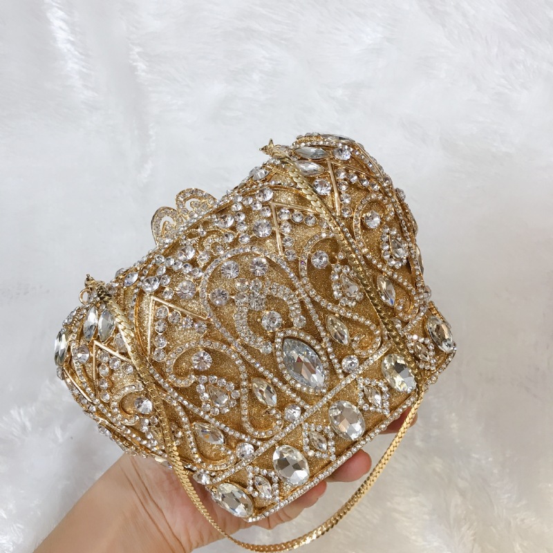 Túi xách tay dạ tiệc nạm pha lê hình vương miện, kiểu Âu Mỹ, kèm dây đeo chéo 17×9.5×13.5 cm — Màu xanh lam, Màu vàng, Màu bạc, Màu đỏ hoa hồng chi tiết 25