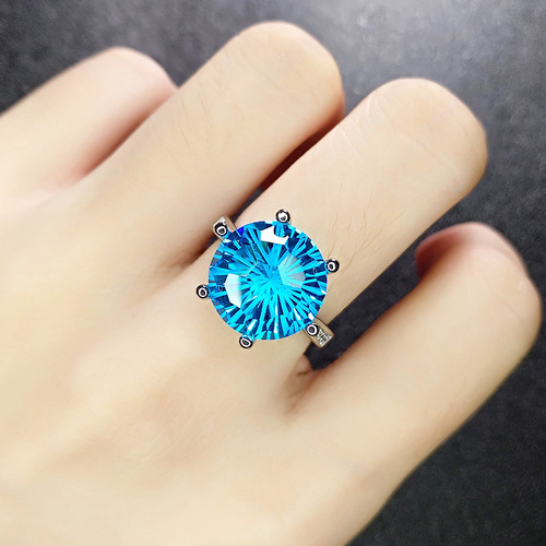 Manufacturer wholesale cross-border imitation sapphire ring European and American blue crystal living diamond ring temperament amethyst color treasure ring