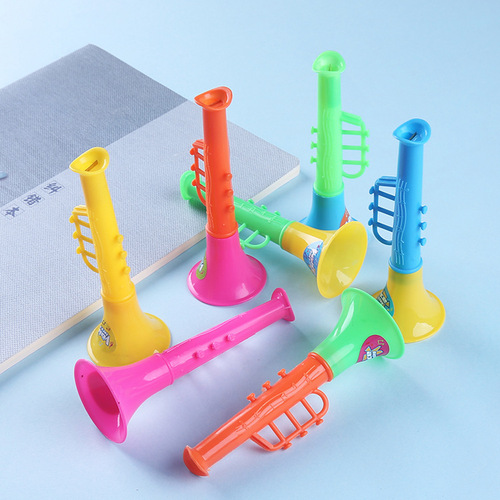 Children's Trumpet Toy Mini Double Section Trumpet Baby Cartoon Plastic Kindergarten Small Winding Instrument Wholesale