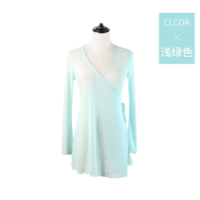 Ropa de baile para adultos de las mujeres ropa de gasa de danza clásica práctica étnica ropa de práctica de baile de malla de encanto de cuerpo superior larga