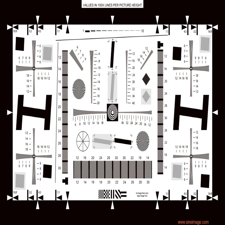 ISO12233分辨率测试卡(增强型),拥有以下型号:0.5,1,2,4,8倍