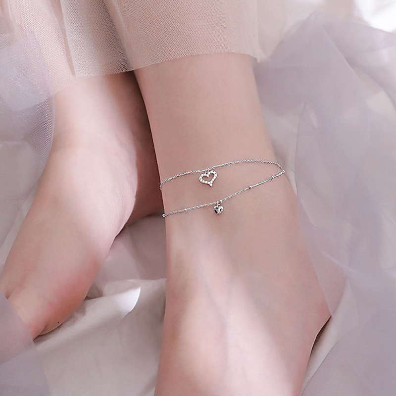 Double-layer Love Anklet Female Korean Internet Celebrity Elegant All-match Zircon Heart Ankle Chain Student Simple Exquisite Foot Double-layer Love Anklet Female Korean Internet Celebrity Elegant All-match Zircon Heart Ankle Chain Student Simple Exquisite Foot