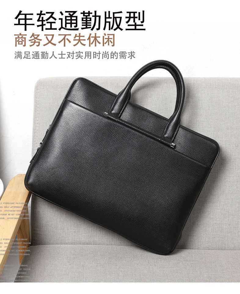 Túi xách nam da bò thật dung tích lớn 38×29×9 cm, túi công sở đeo chéo một vai — Màu đen chi tiết 2
