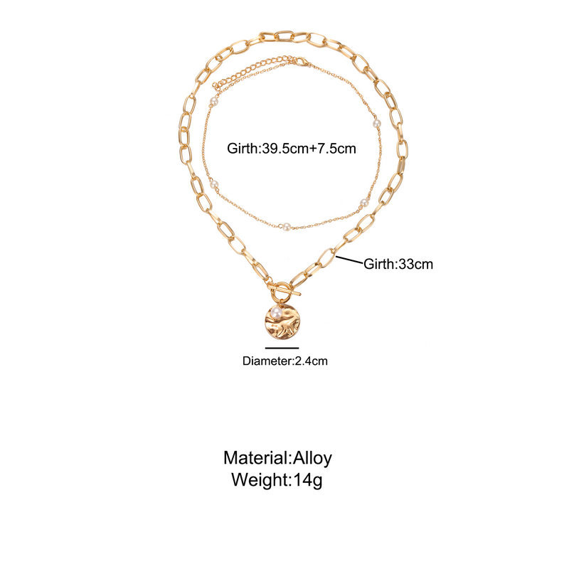 51676 Han Zhi Shang Europäische Und Amerikanische Kette Perle Doppels Chicht Halskette Kreative Retro Einfache Legierung Schlüsselbein Kette display picture 1