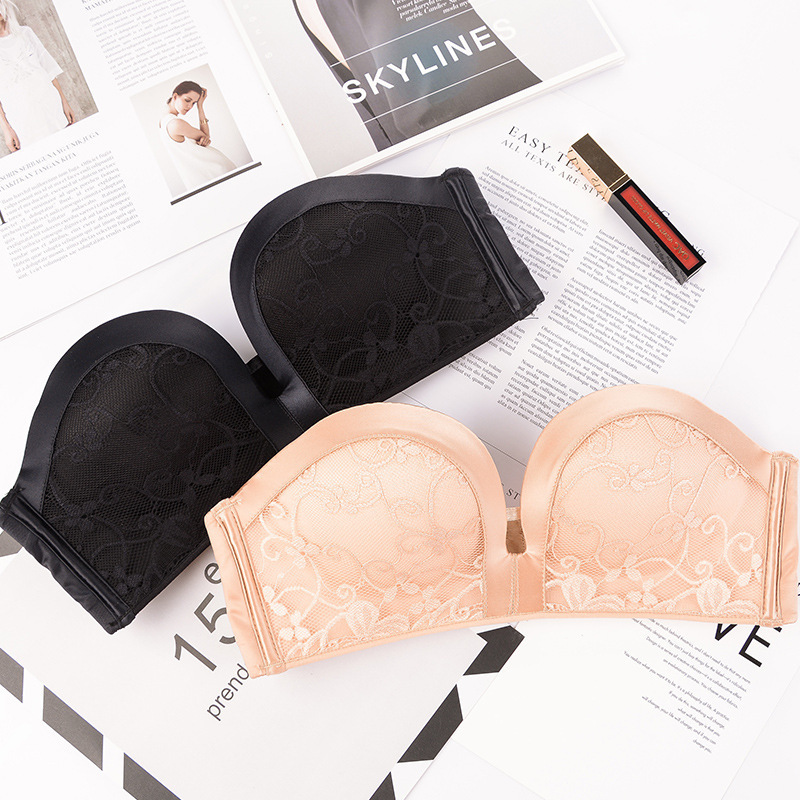 安心奇迹二代無肩帶隱形文胸聚攏防滑蕾絲抹胸婚紗禮服無痕內衣女
