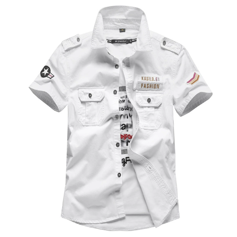 Трансграничная летняя новая мужская рубашка с короткими рукавами Air Force One, Облегающая рубашка из чистого хлопка, повседневная мужская мода в стиле милитари