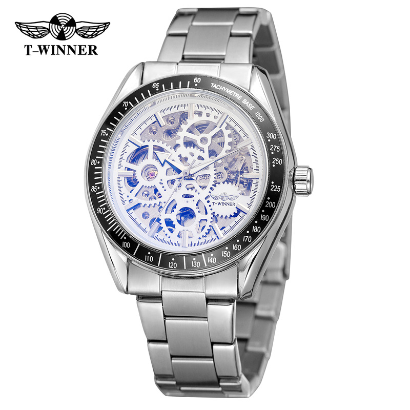 Venta caliente winner8152 hombres casual reloj mecánico automático hueco reloj mecánico correa de acero reloj de los hombres