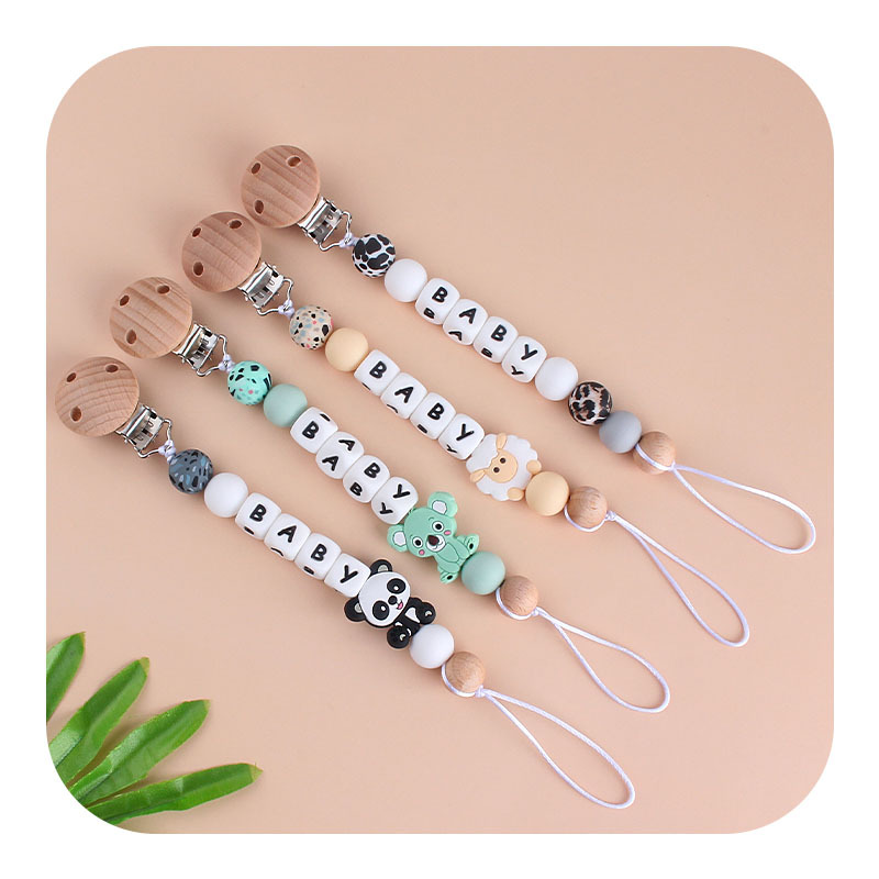 Nueva haya chupete clip bebé DIY creativo cadena personalizada nombre de dibujos animados silicona animal mordedor juguete