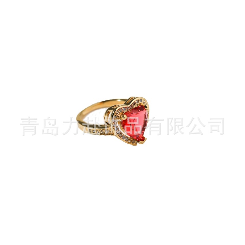 G033 Heart-shaped Ruby Ring Women's ins Trendy European and American Retro Ring Exquisite Simple Elegant Love Ring