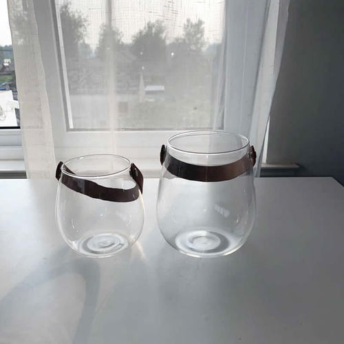 Nordic creative leather portable glass vase hydroponic plant flower container glass dry flower craft creative home
