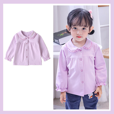Girls' Cardigan New Spring And Autumn Foreign Style Children's Jacket Baby Girl Cotton Korean Version Girl Doll Collar Princess Top