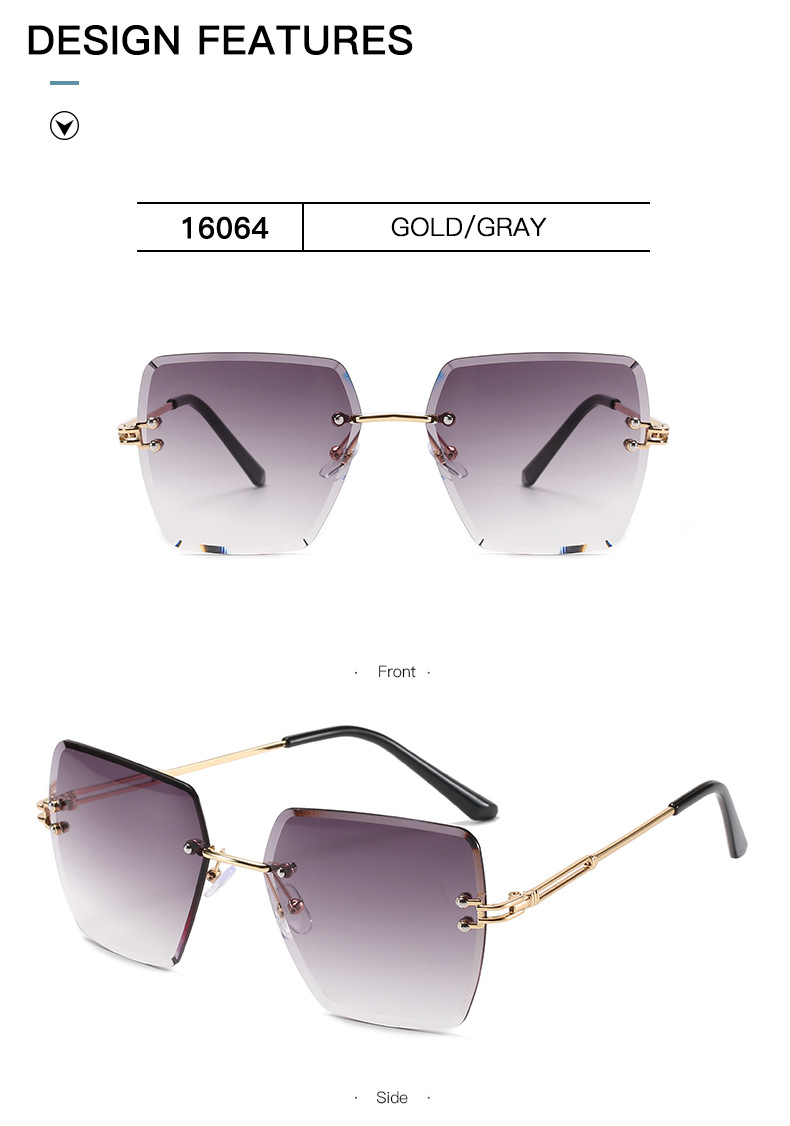 Nouvelles lunettes de soleil à bords coupés sans cadre les plus vendues pour femmes en Europe et en Amérique, lunettes de soleil à dégradé polygonal tendance, lunettes transfrontalières_voghion.com