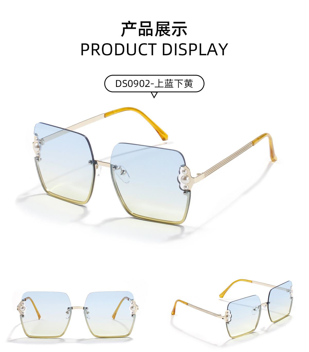 Square Pearl Metal Sunglasses Half Frame Retro Sunglasses Wholesale display picture 6