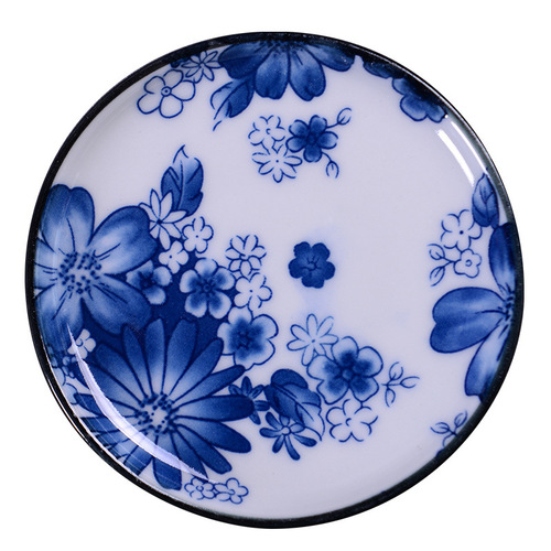 Ceramic tea set coaster Kung Fu tea heat insulation anti-scalding handmade large retro underglaze blue and white porcelain saucer tea ceremony accessories