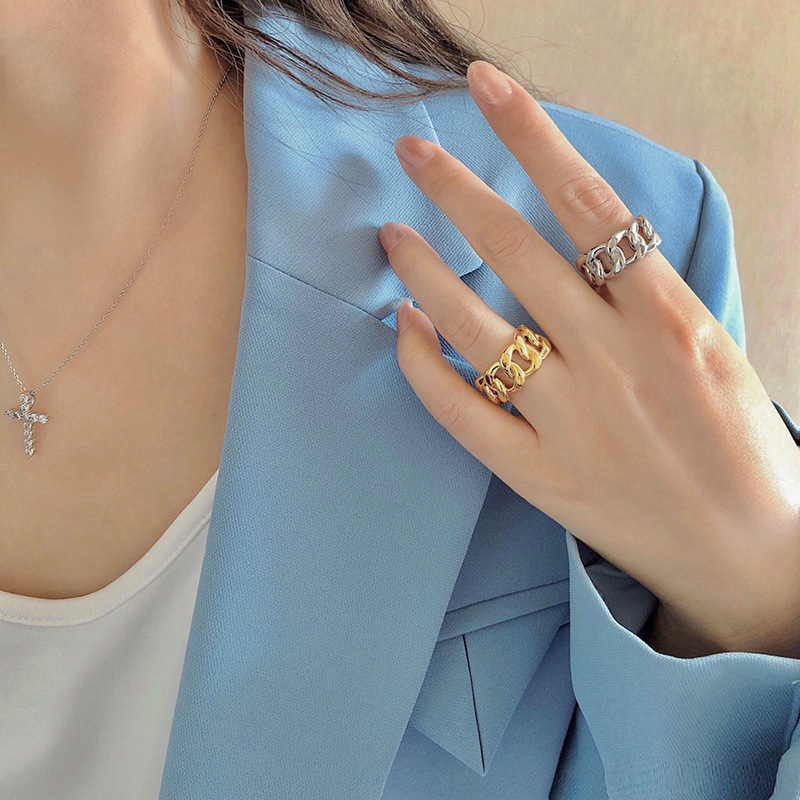 Simple Metal Chain Ring Female Korean Chain Rings Retro Hollow Opening Ring display picture 2