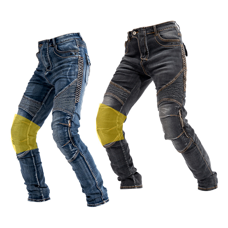 Celana jeans berkendara sepeda motor, Kevlar ramping empat musim, perlengkapan pelindung tidak terlihat elastis ditingkatkan