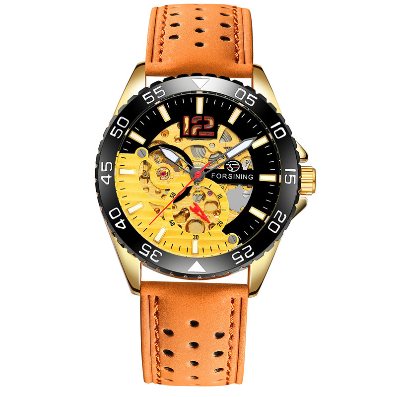 Forsining/fusini hombres correa de cuero reloj de negocios reloj mecánico automático casual reloj hueco 8180