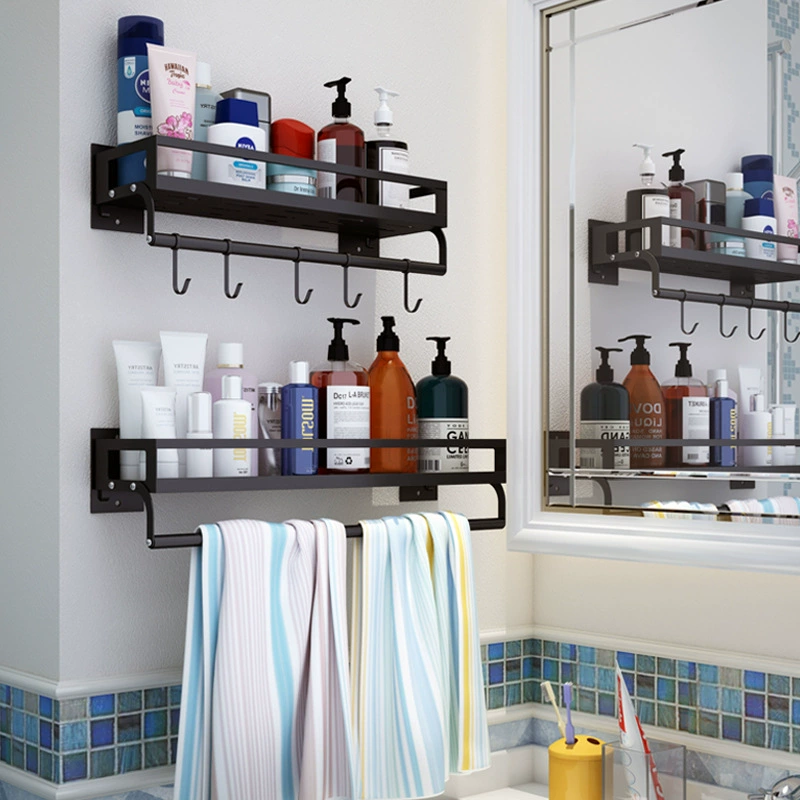 Sanitary napkin rack free punching bathroom hanging toilet wall hanging black bath towel rack kitchen bathroom shelf