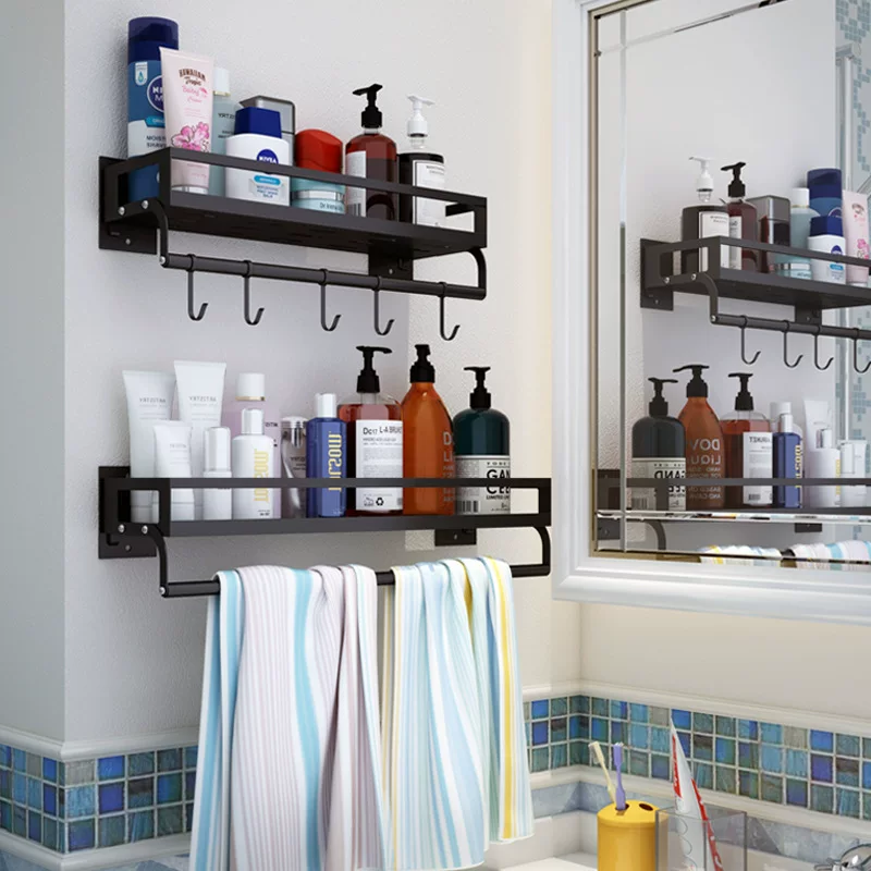 Sanitary napkin rack free punching bathroom hanging toilet wall hanging black bath towel rack kitchen bathroom shelf