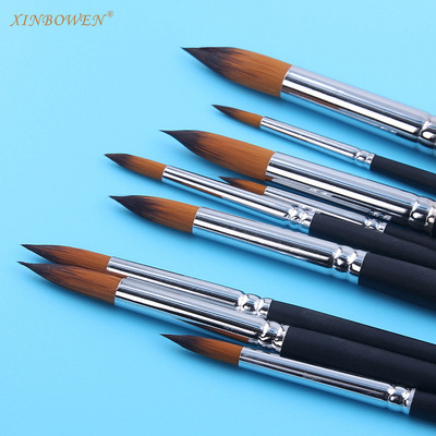 9支磨砂长黑杆铜管画笔套装 尼龙毛水彩丙烯绘画刷 美术用品|ms