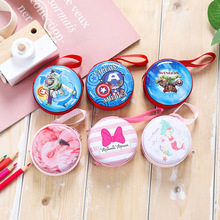 创意马口铁零钱包迷你便携圆形拉链耳机包卡通硬币钥匙收纳包批发