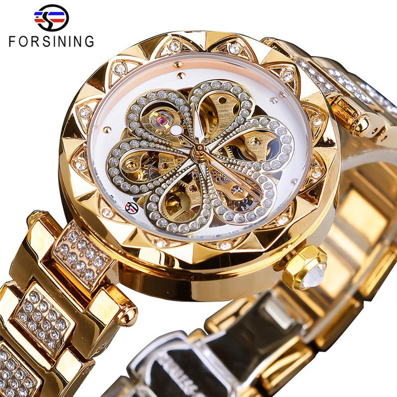 Women's Rhinestone Skeleton Mechanical Watch Automatic Waterproof_voghion.com