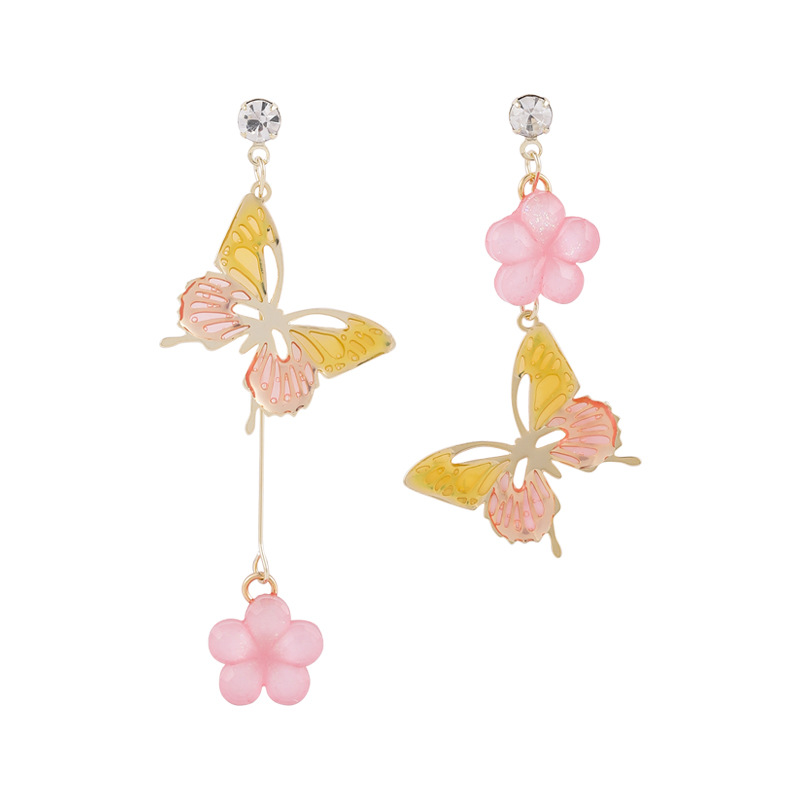 Boucles D'oreilles En Argent 925 Aiguille Papillon Fleurs Longues Boucles D'oreilles Fée Boucles D'oreilles Asymétriques En Gros Nihaojewelry display picture 4