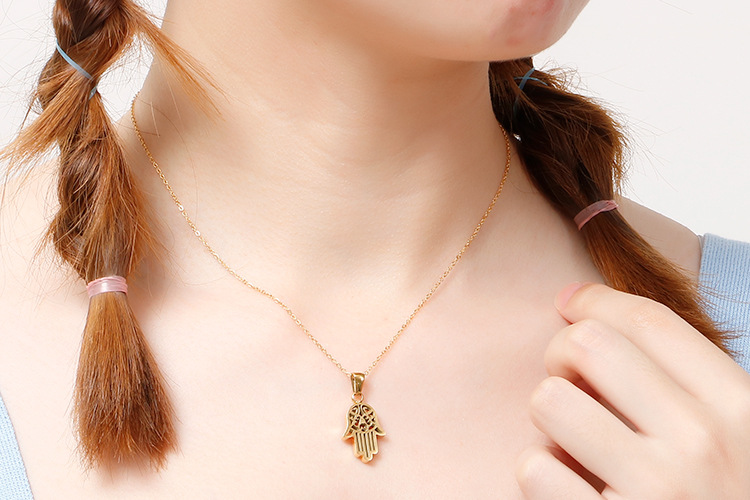 Stainless Ornament Kazam Palm Titanium Steel Pendant Fatima Hand Stainless Steel Necklace and Earrin