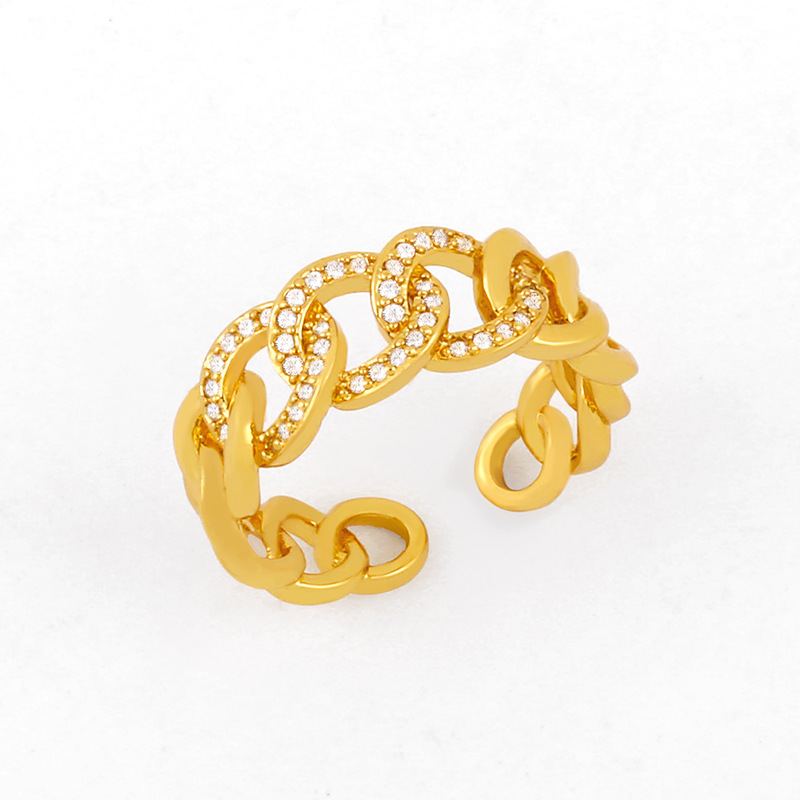 Fashion Hip-hop Ring Zircon Micro-inlaid Rings Women's Hollow Chain Ring Wholesale display picture 2