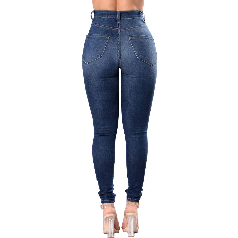 nuevo agujero denim pies pantalones mujer pantalones ajustados jeans lavados NSYF3222