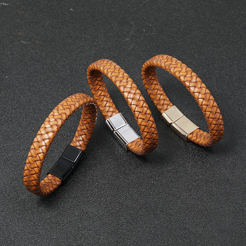 retro woven magnet buckle simple hip-hop imitation leather bracelet