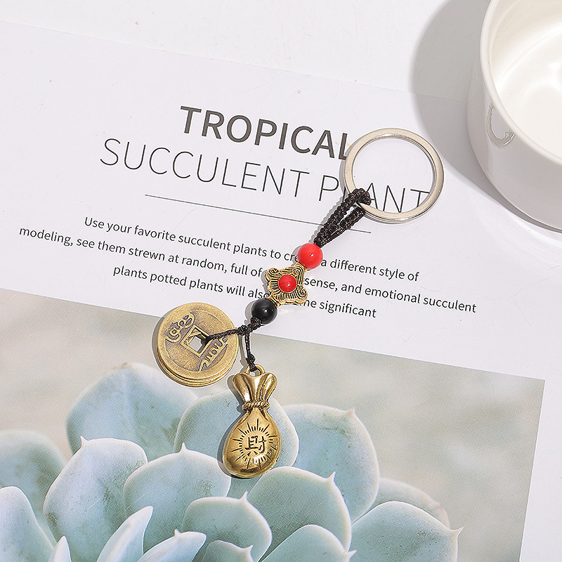 钥匙配件,金属工艺品,五帝钱葫芦钥匙扣,纯铜葫芦