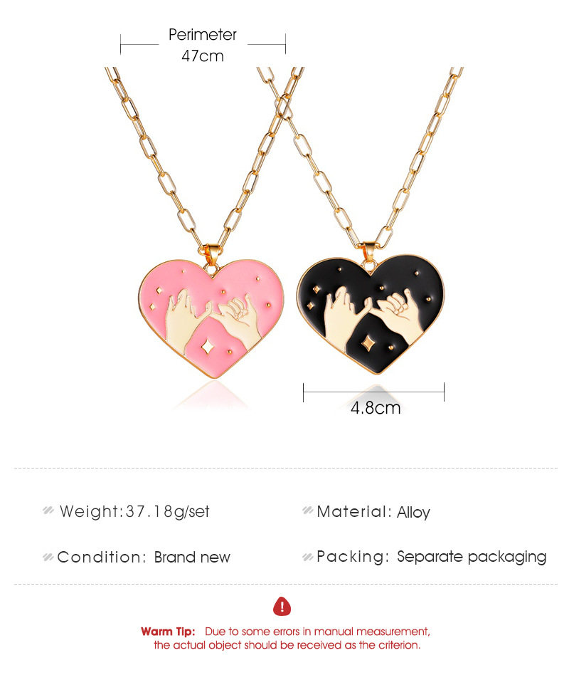 pull hook sweet heart couple black pink pendant necklace set