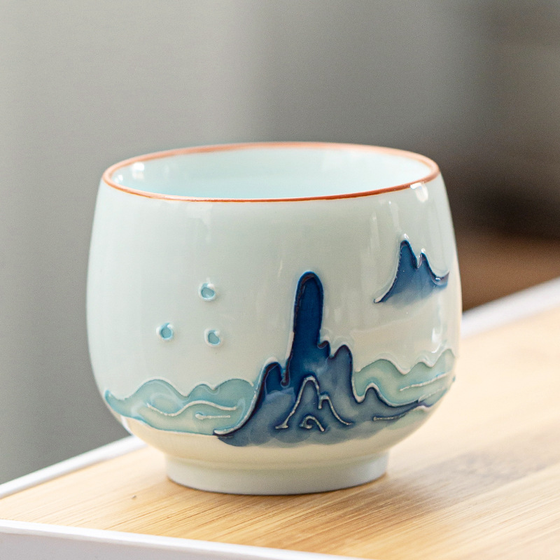 Taza de té de Kung Fu pintada a mano de cerámica taza de té del hogar taza de té pequeña japonesa en relieve grande