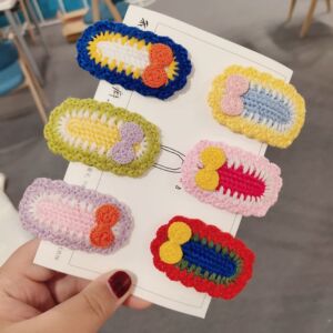 6pcs Snow White knitted Bowknot Hairpin for kids Back bun hair clip Cute Child Hairpin Female Korean Female Headdress 