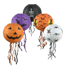 ハロウィーン紙提灯デパートバーシーン雰囲気装飾円形帯ひげ折り畳みカボチャクモ鬼節提灯
