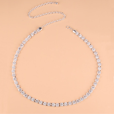 2020新款女士满钻金属链条腰链blingbling闪钻腰带银色跨境爆款|ms