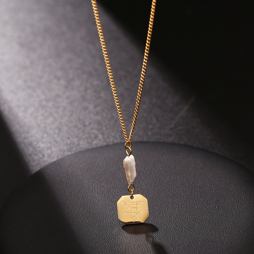 Korean Simple Necklace Female Stainless Steel Coin Geometry English Love Necklace display picture 7