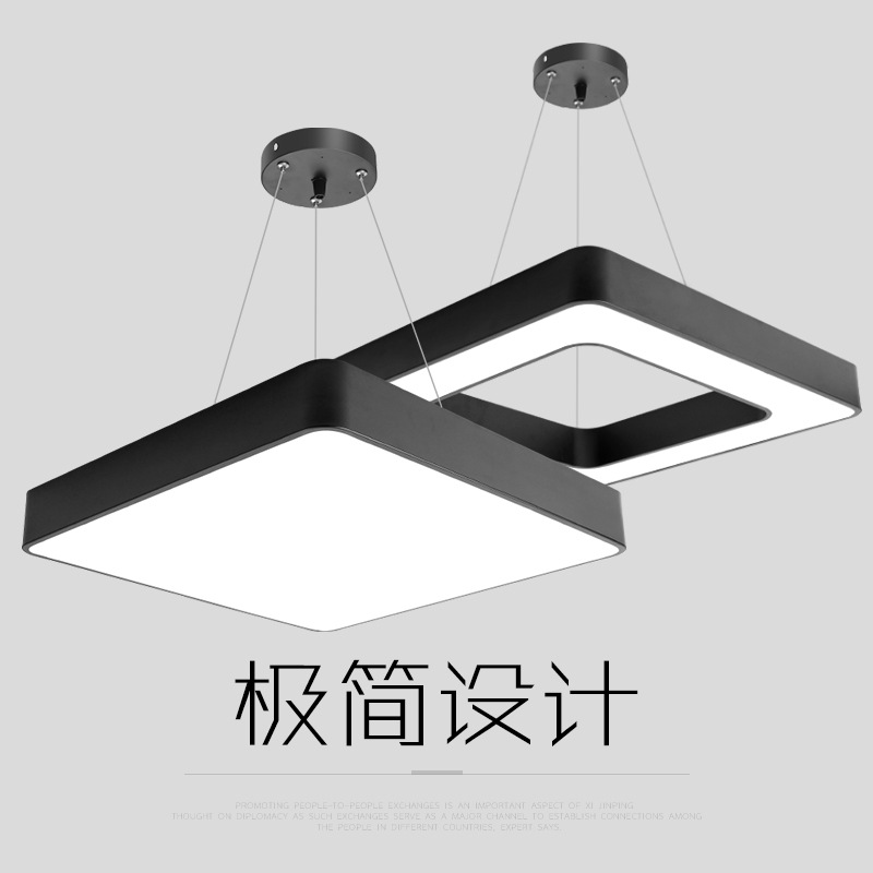 Creative square hollow and solid LED pendant light for gyms, offices, internet cafes, barbershops, studios, and shops.