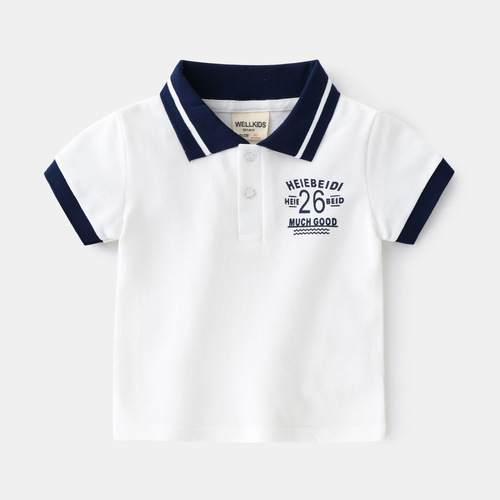 Striped cotton casual T-shirt Children's clothing pique cotton top summer half-sleeved boys' lapel POLO shirt