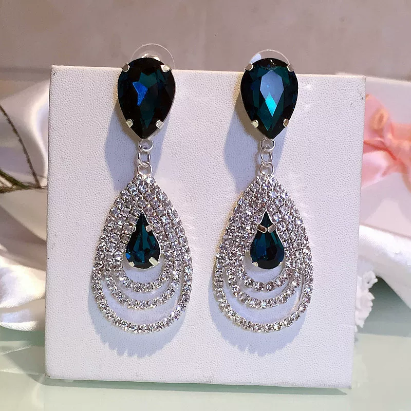 Universal earrings drop-shaped, European style, micro incrustation