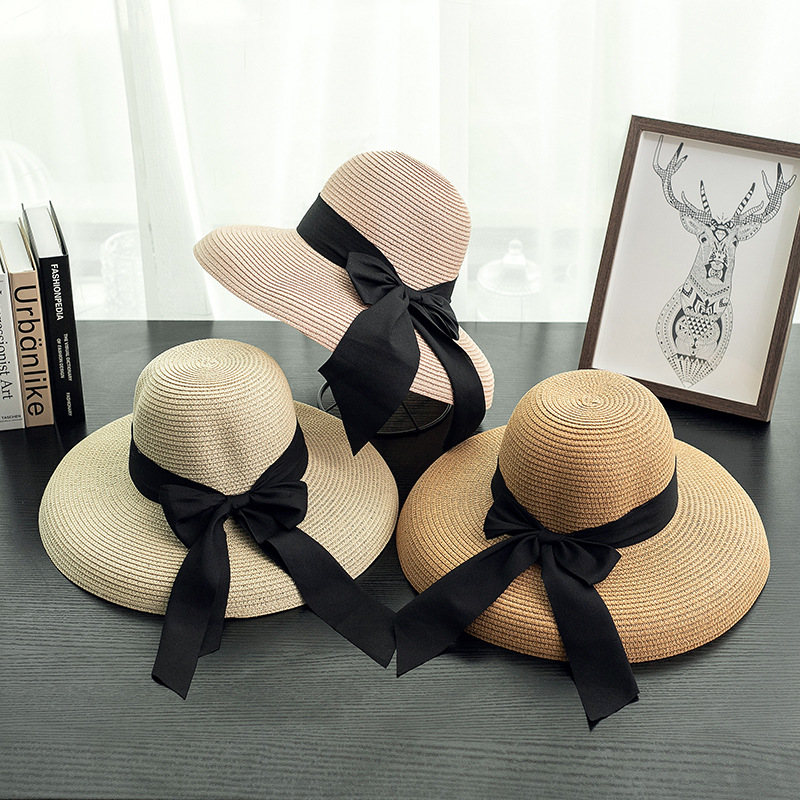 Women's Vacation Solid Color Bowknot Crimping Sun Hat display picture 2