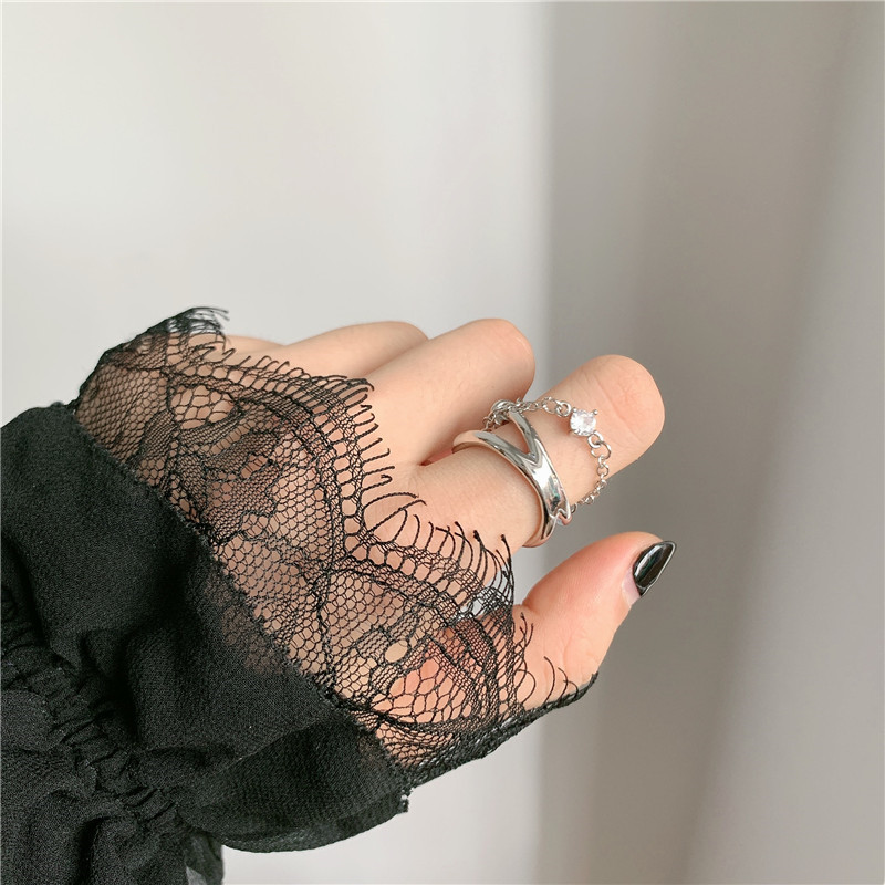 Simple Silver Double-layer Chain Diamond Ring Fashionable Adjustable Middle Finger Wholesale Nihaojewelry display picture 5
