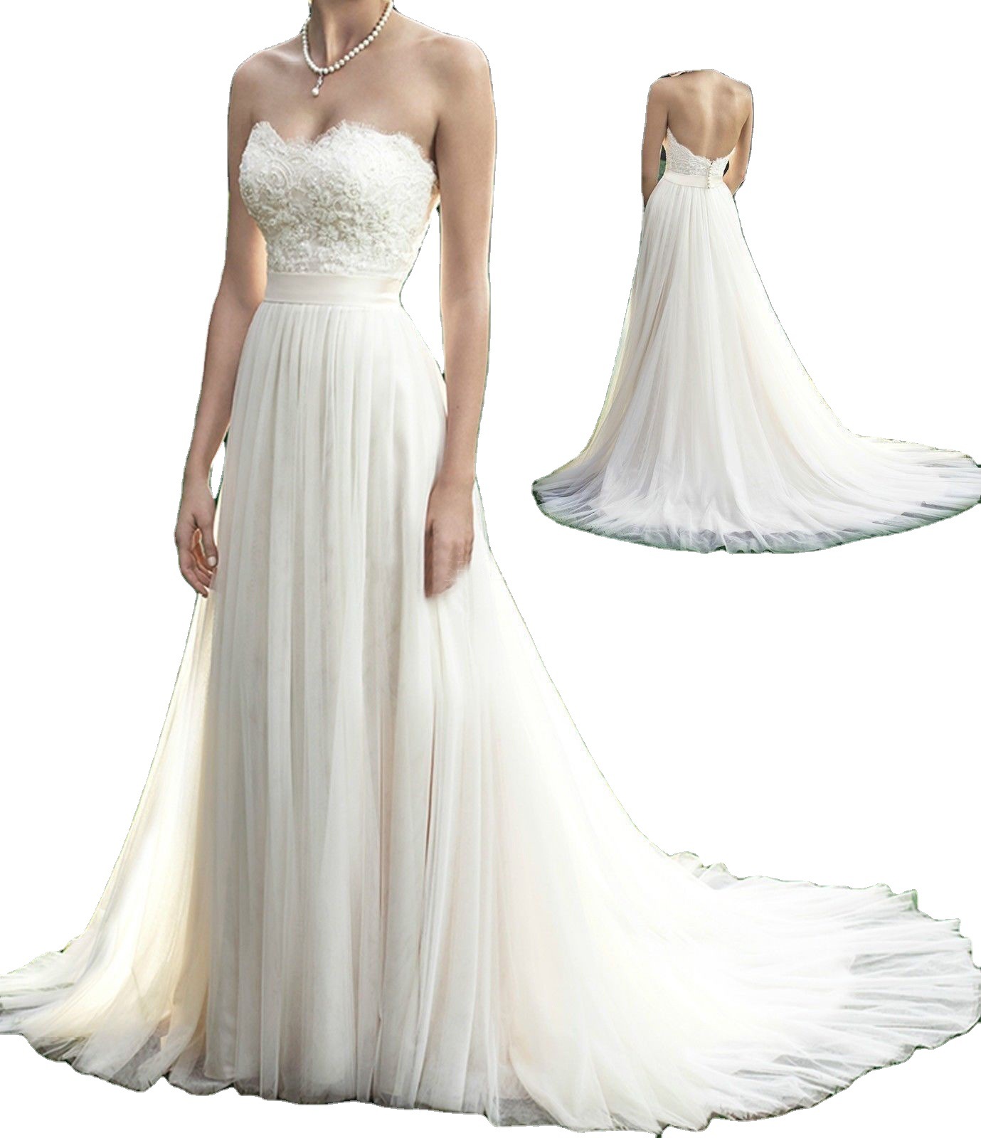 Foreign Trade Bridal Wedding Dress 2025 New Tube Top Style Mesh Tail Type a Slim Fit Simple Women's Large Size