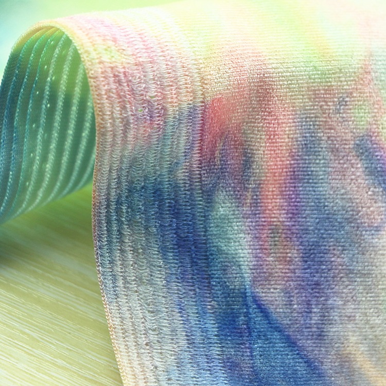 扎染韩国绒针织经编涤氨纶天鹅绒金丝绒KS不倒绒彩虹扎染韩国绒布
