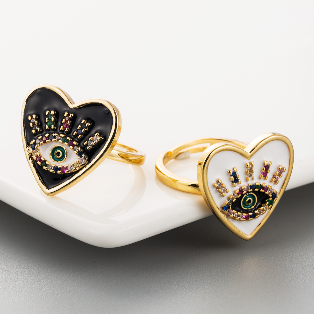 New Fashion Copper Micro Inlaid Colored Zircon Open Heart Ring