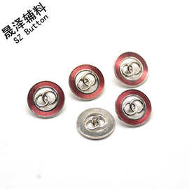 新款小香风双圈金属纽扣 圆形镂空点红油合金扣子 女士衬衫外套扣