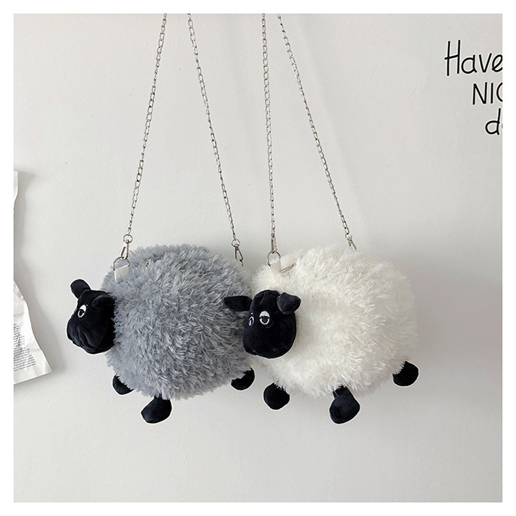 Cylindrical Shape Women's Plush Sheep Cute Cylindrical Zipper Crossbody Bag